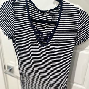Striped tight top with cross string